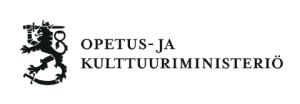 Opetus- ja kulttuuriministeriön teksti leijona logolla.